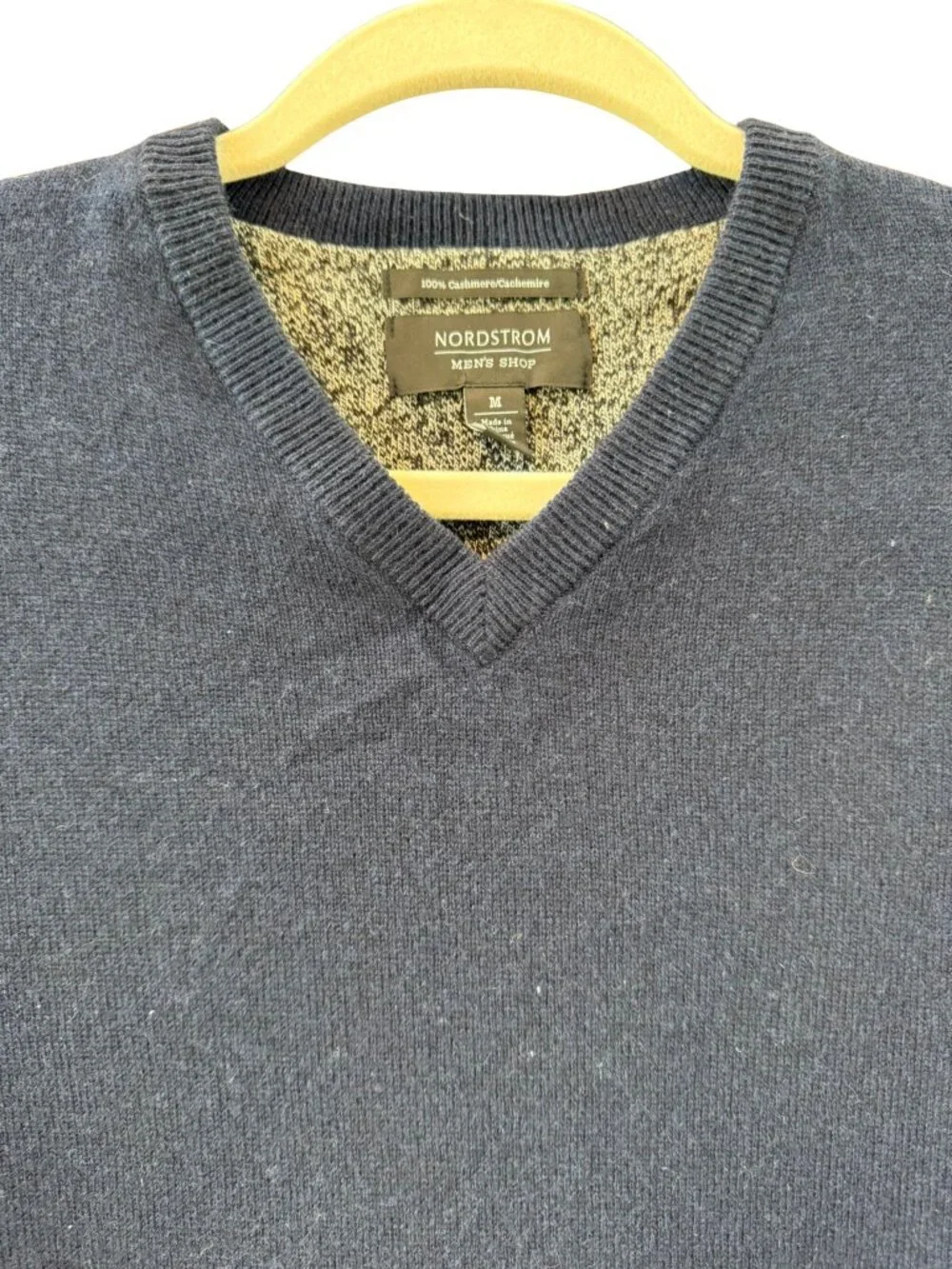 Nordstrom Men's Shop 100% Cashmere V-Neck Sweater Navy M